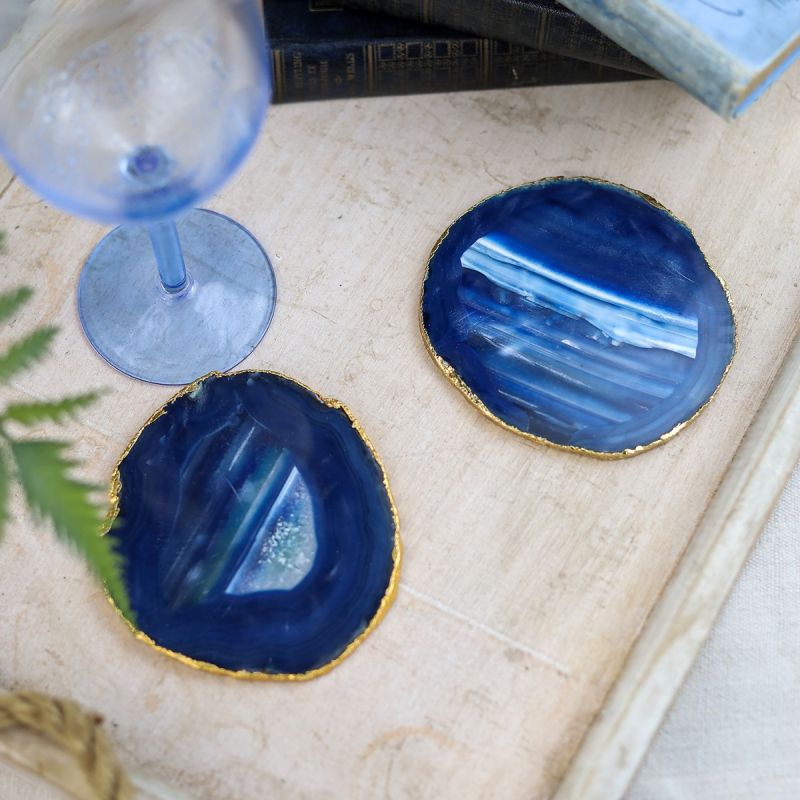 Pair of Blue Agate Coasters 