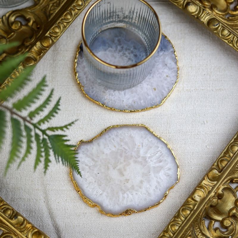 Pair of White Agate Coasters 