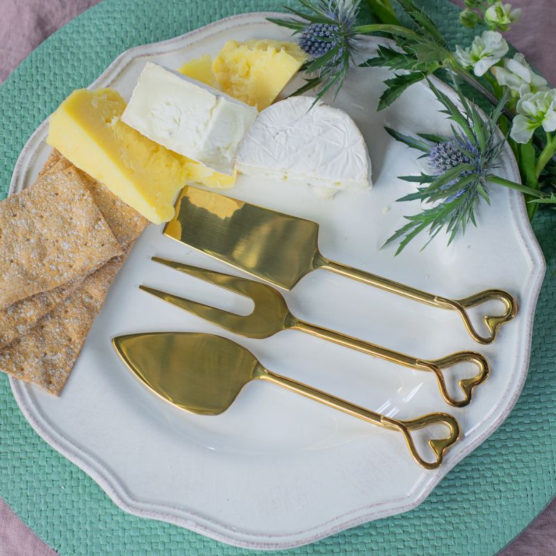 Champagne Gold Amore Set of Three Mixed Cheese Knives