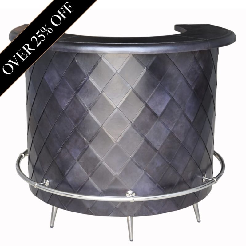 Dark Grey Leather Curved Bar Counter With Diamond Pattern