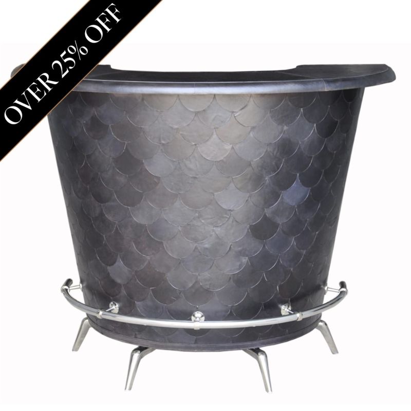 Dark Grey Leather Round Bar Counter with Fishscale Pattern