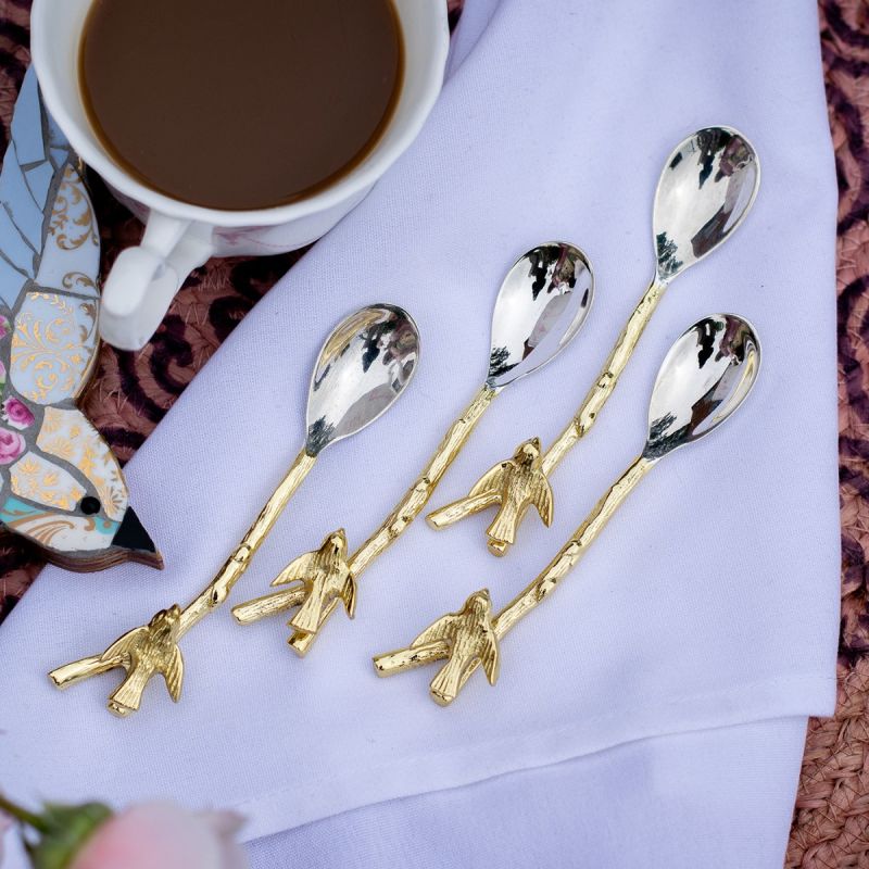 Set of Four Coffee Spoons with Swallow Design