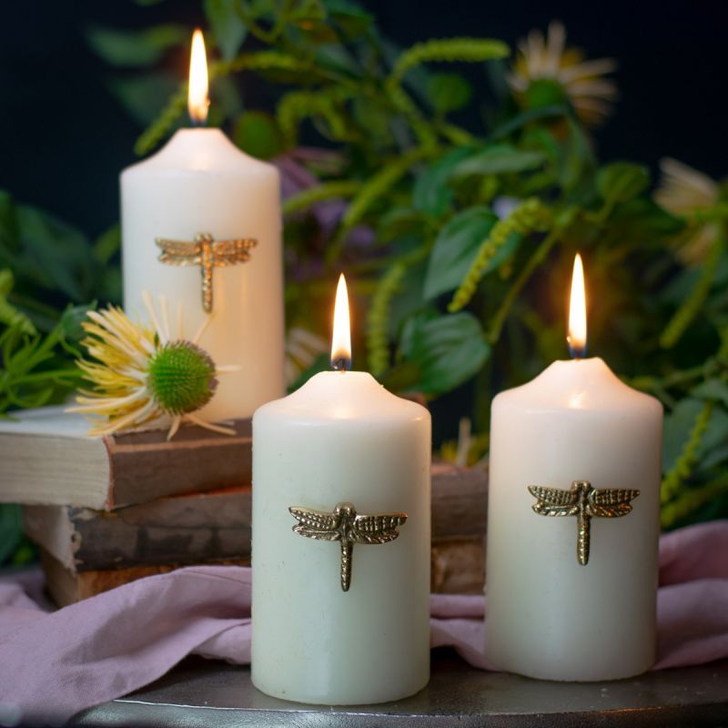 Set of Three Brass Dragonfly Candle Pins