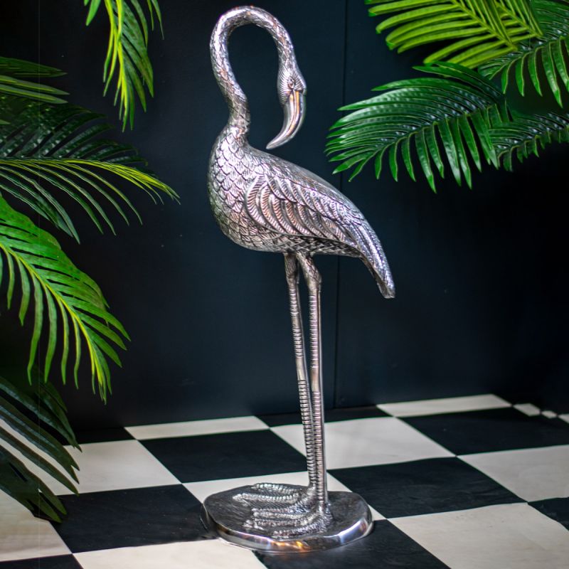 Bowed Standing Flamingo - Silver Finish