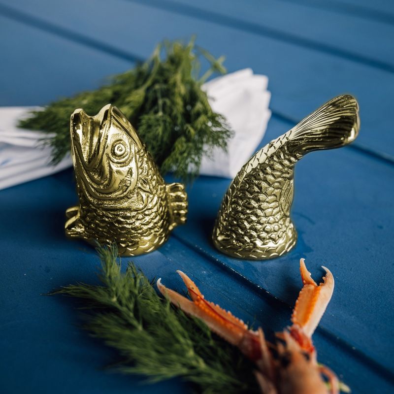 Fish Salt and Pepper Cruet Set - Gold finish