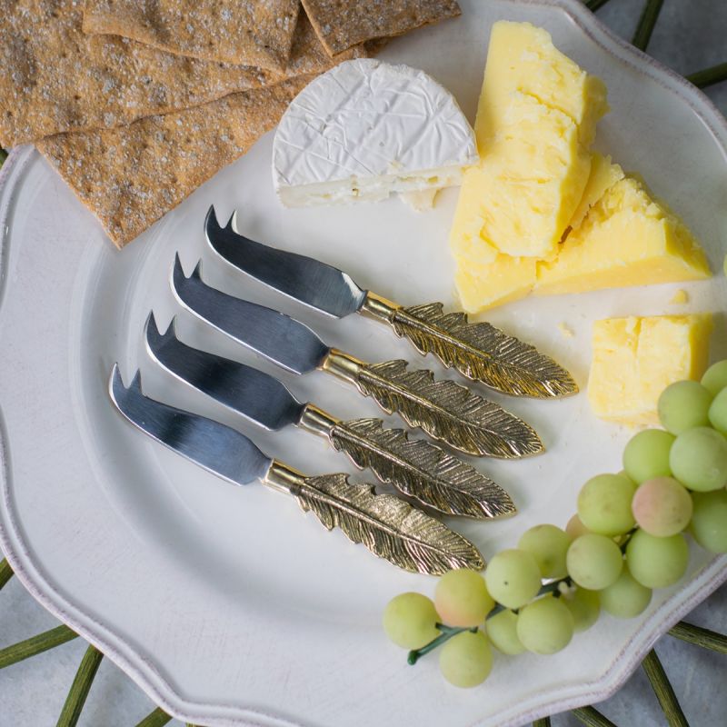 Set of Four Golden Feather Mini Cheese Knives