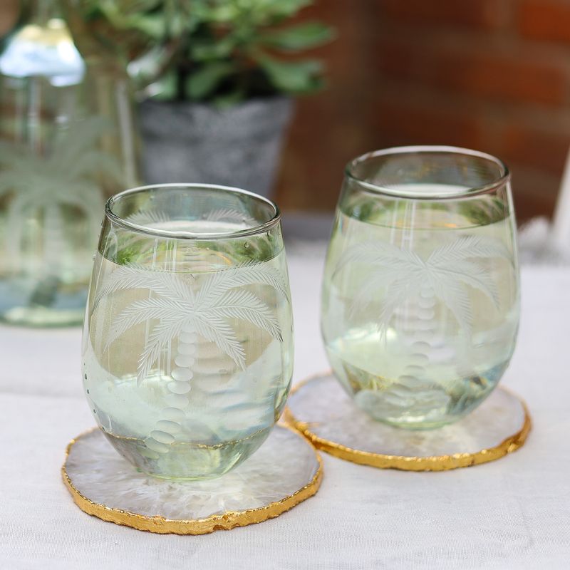 Set of Two Palm Etched Glasses