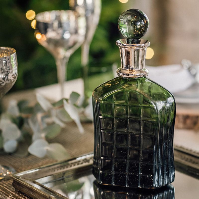 Emerald Glass Whiskey Decanter with Stopper