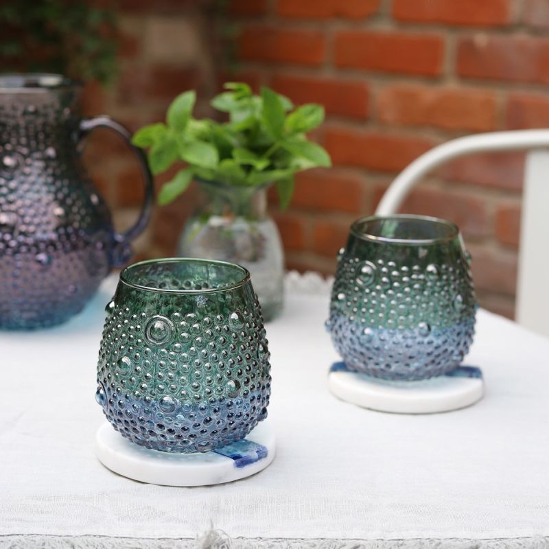 Set of Two Blue Green Ombre Glass Tumblers