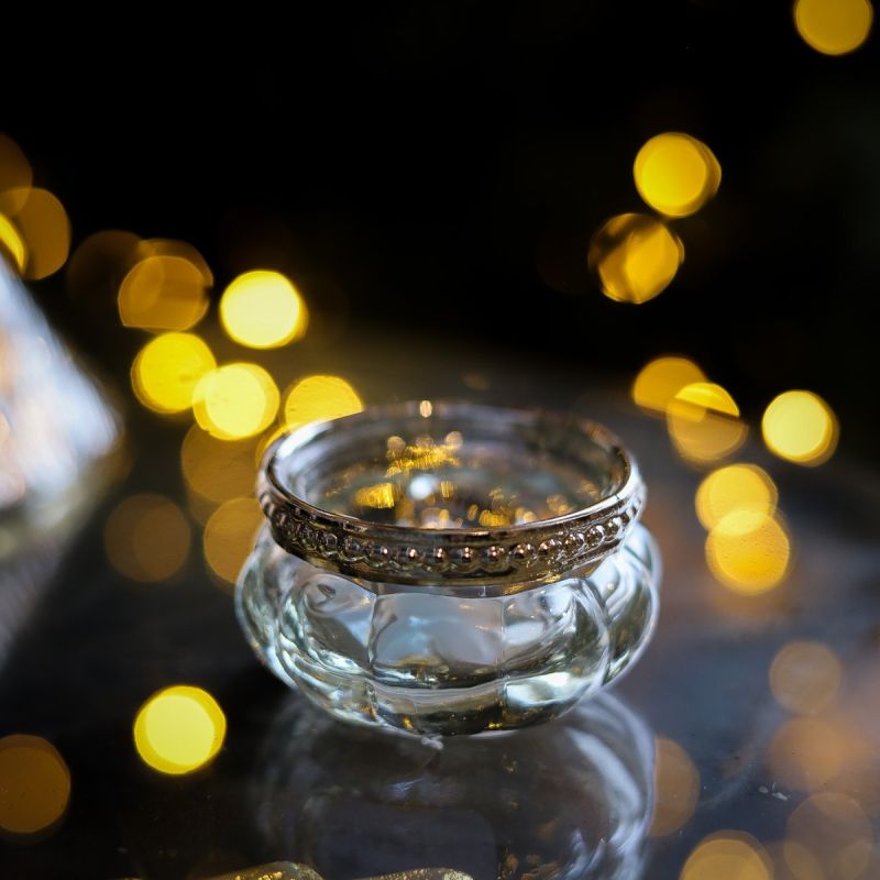 Clear Glass Tea Light Holders with Metal Collar - Clear