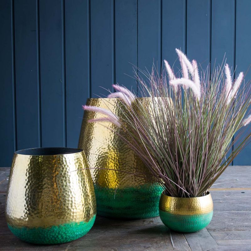 Set of Three Gold & Jade Finish Urns 