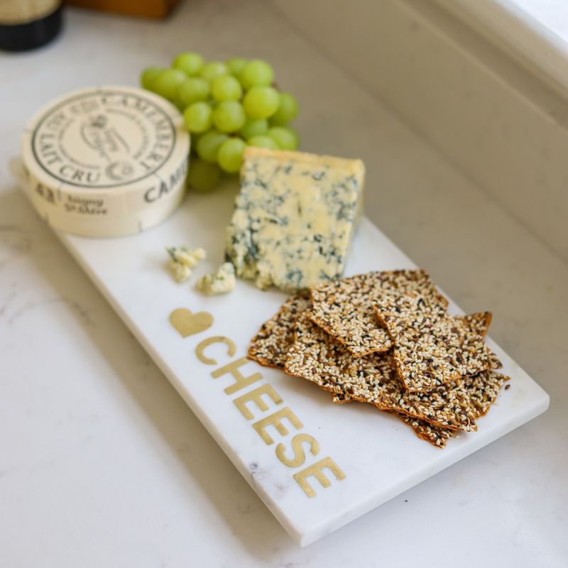 Marble Cheese Platter with Brass Heart & Cheese Design 