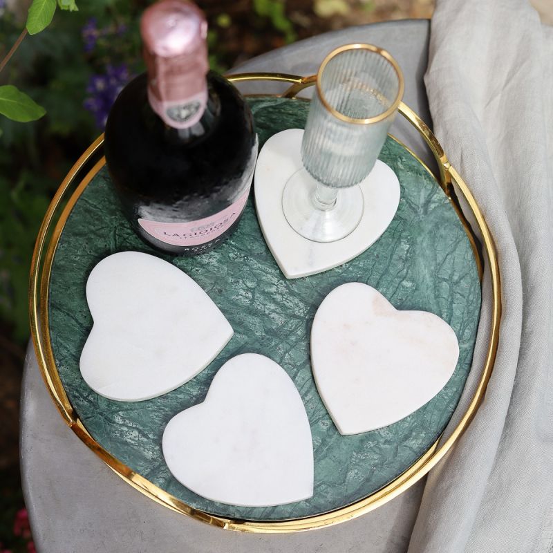 Set of 4 Heart Shaped Marble Coasters 