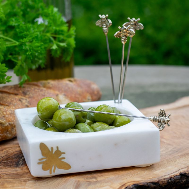 Bee Marble Olives Dish with picks