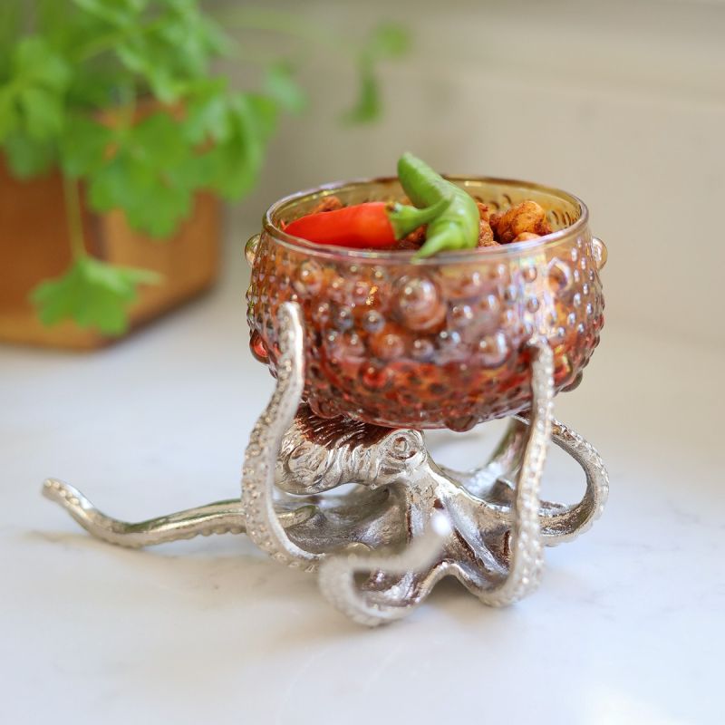 Octopus Holder with Red Amber Glass Bowl