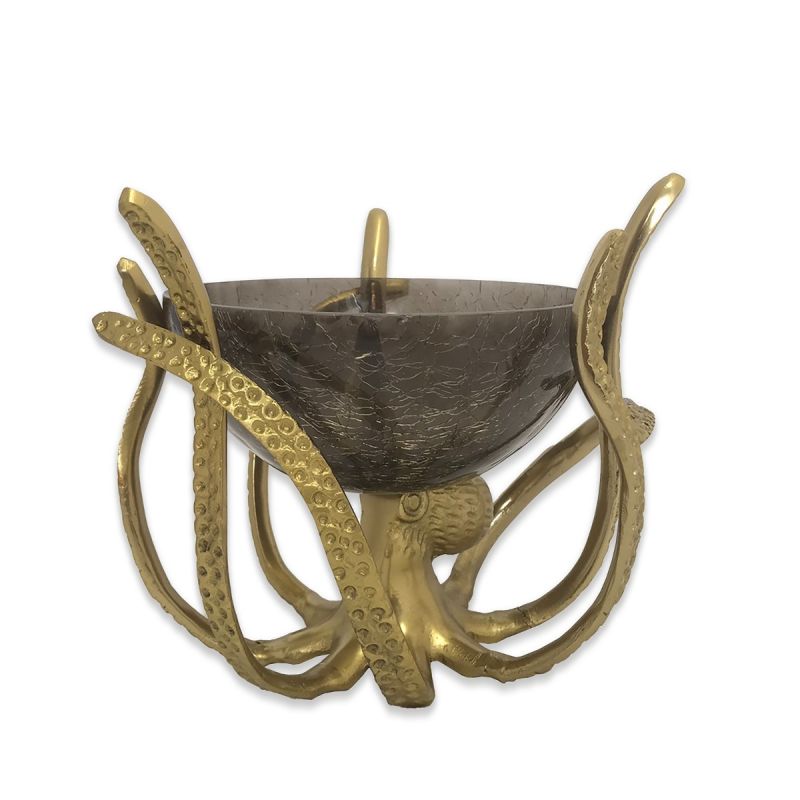 Mini Gold Octopus Stand With Dark Crackle Glass Bowl | PERFECTLY IMPERFECT