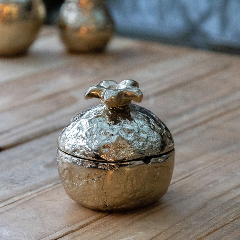 Golden Pomegranate Trinket Dish with Red Enamel