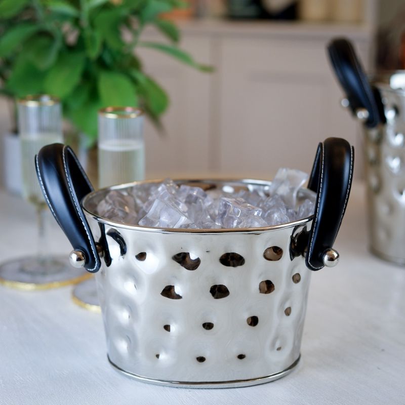 Polo Ice Bucket with Black Leather Handles