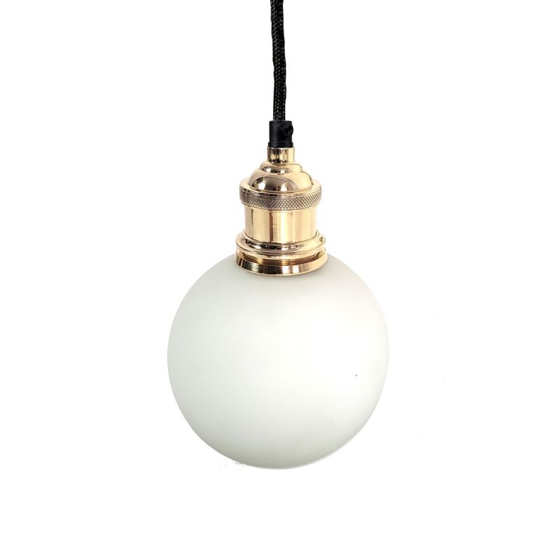 Prohibition Pendant Fitment Antique Brass with White Globe Shade