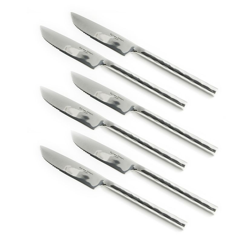 Set of Six Round Hammered Steak Knives