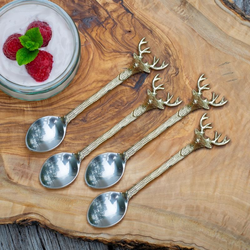 Set of Four Golden Stag Coffee Spoons