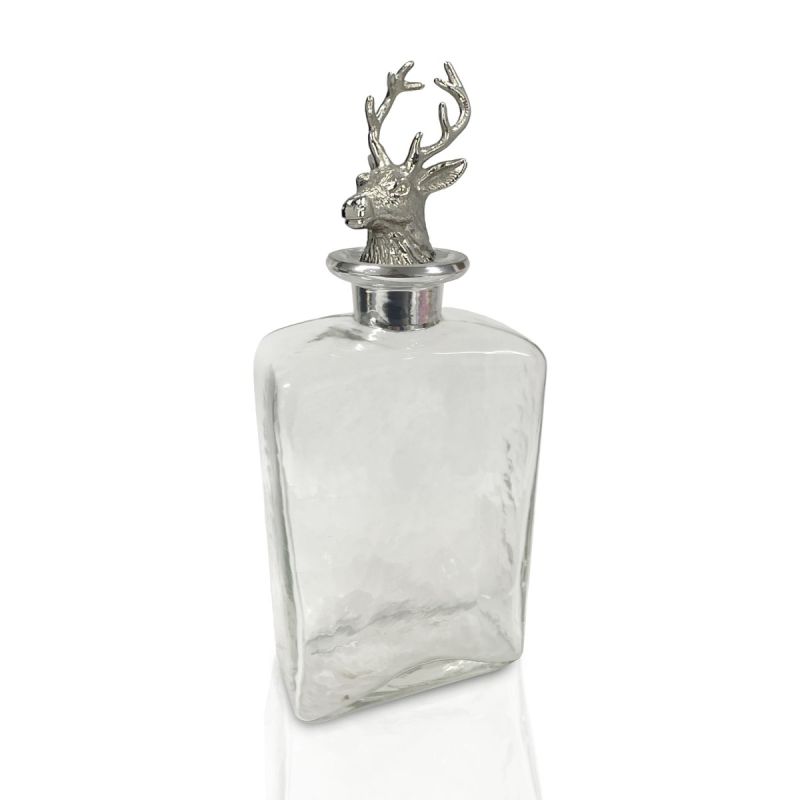 Glass Square Decanter with Nickel Finish Stag Stopper