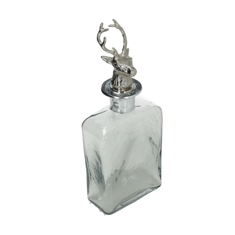 Glass Square Decanter with Nickel Finish Stag Stopper