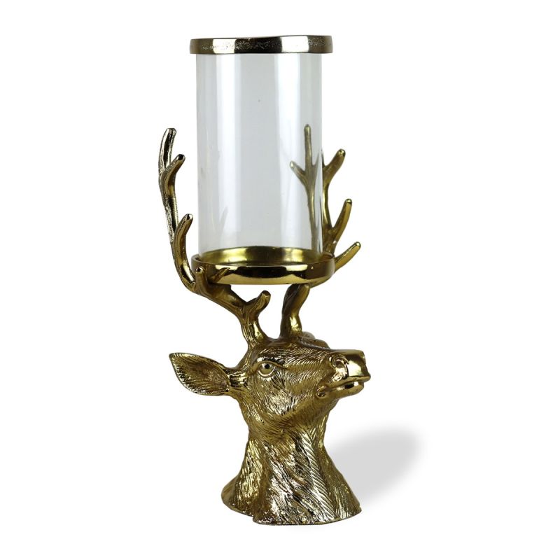 Gold Stag Pillar Candle Holder