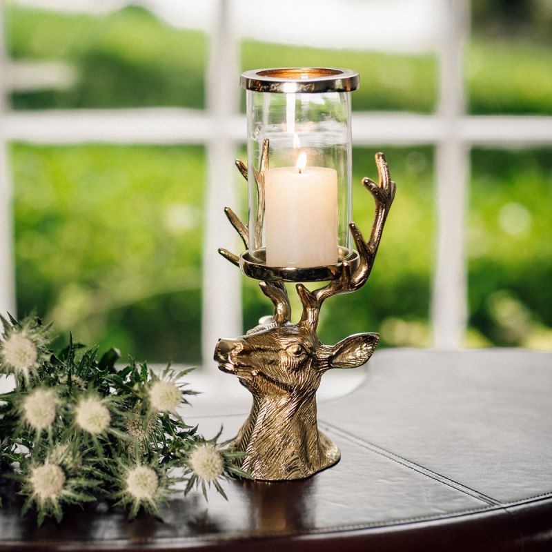 Gold Stag Pillar Candle Holder