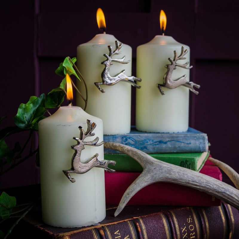 Set of Three Leaping Stag Candle Pins - Silver Finish 