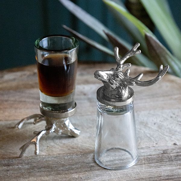 Set of 2 Stag Shot Glasses - Nickel Finish