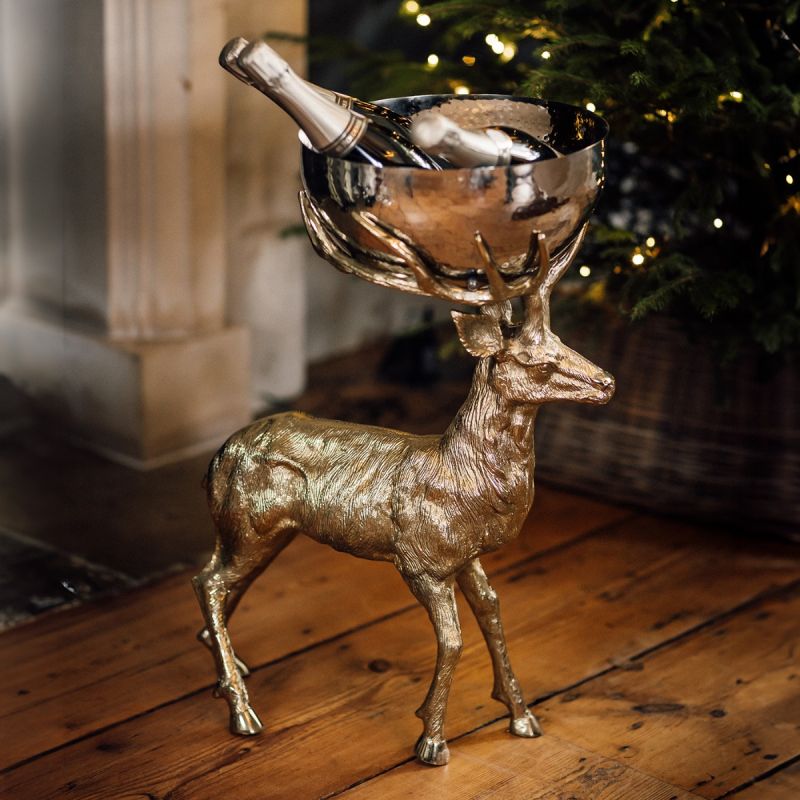 Gold Standing Stag with Hammered Bowl