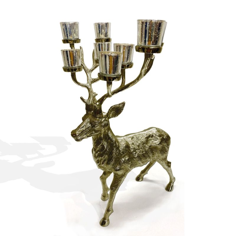 Gold Standing Stag Tea Light Votive Holder