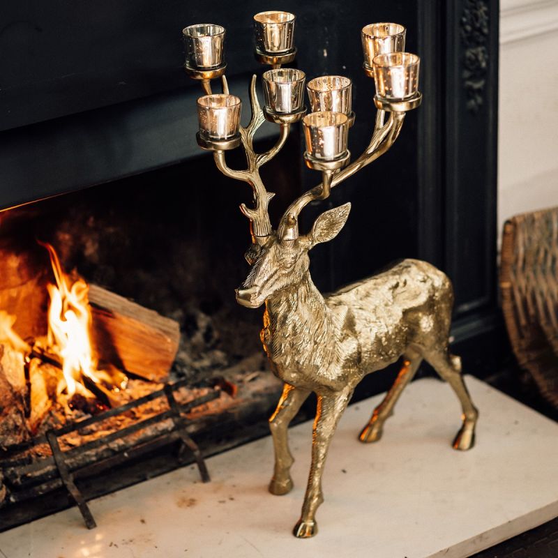 Gold Standing Stag Tea Light Votive Holder