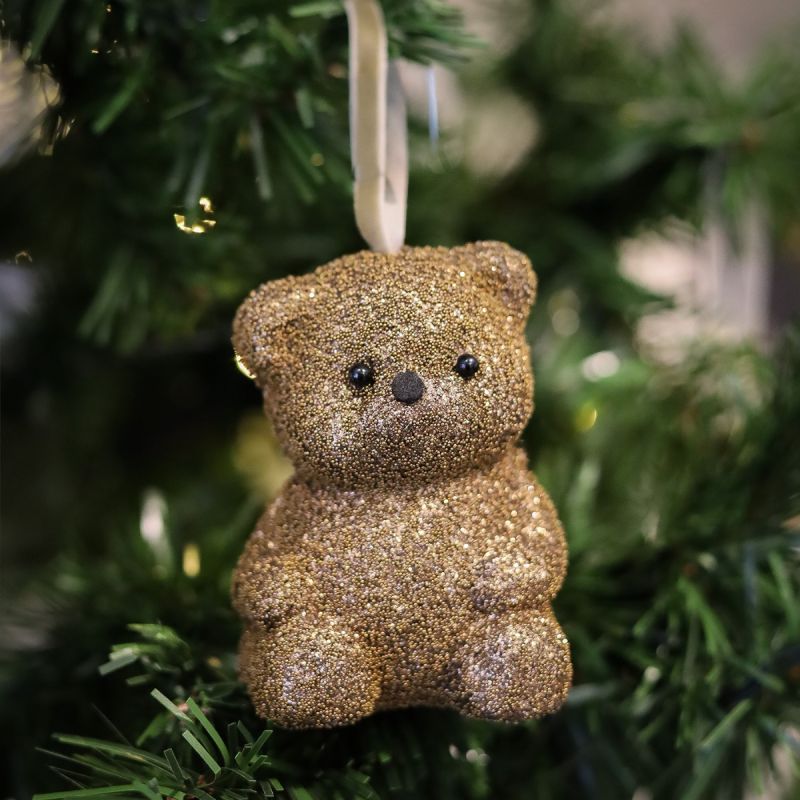 Glitter Bear Christmas Hanging Decoration - Copper