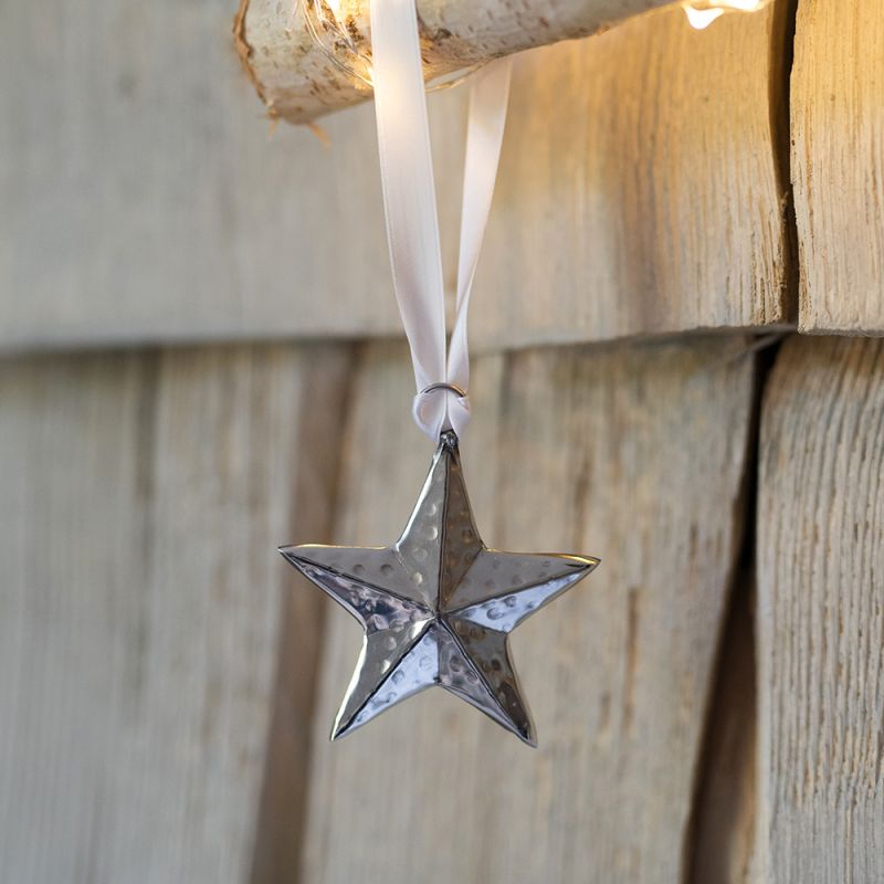 Extra Small Silver Hammered Star Decoration 