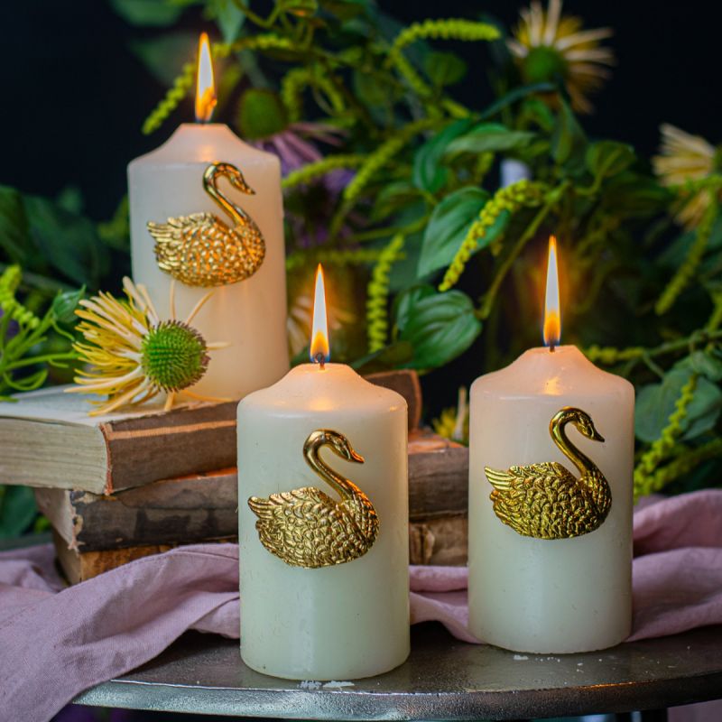 Set of Three Swan Candle Pins - Gold Finish