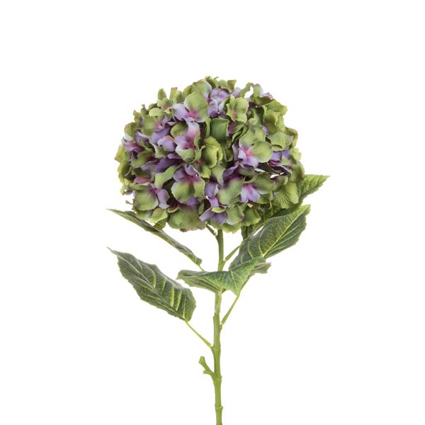 Faux Antique Green Purple 101cm  Hydrangea Floral Stem