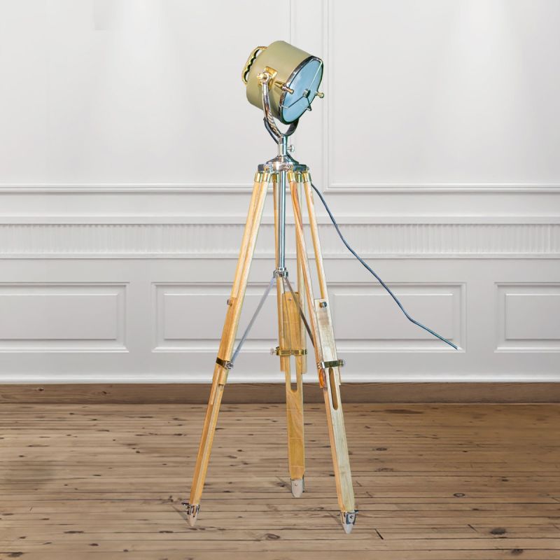 Green Beach House Floor Lamp on Natural Wooden Tripod