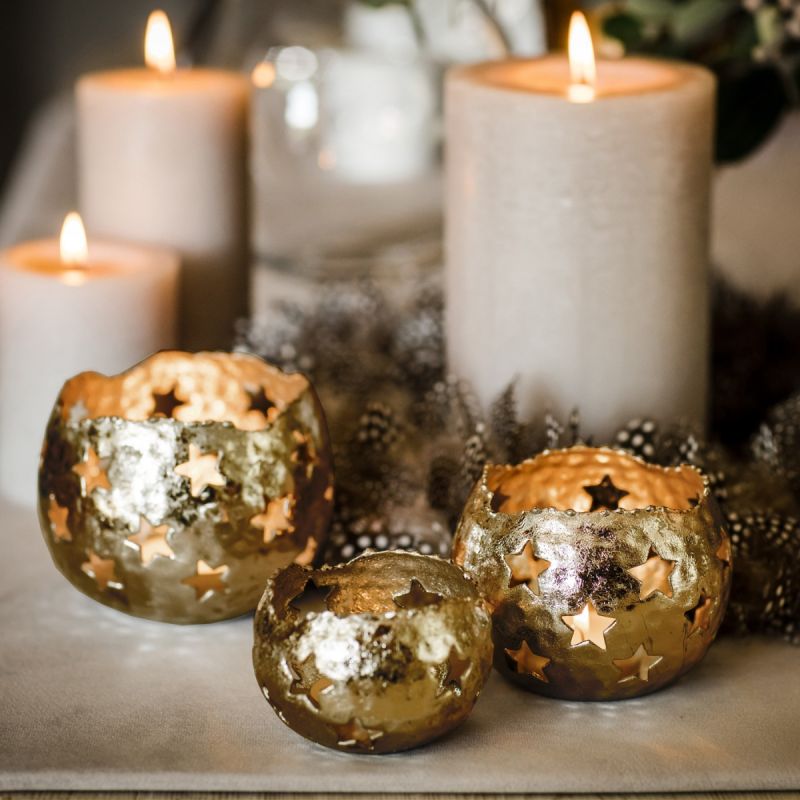 Small Gold Starry Tea Light Holder