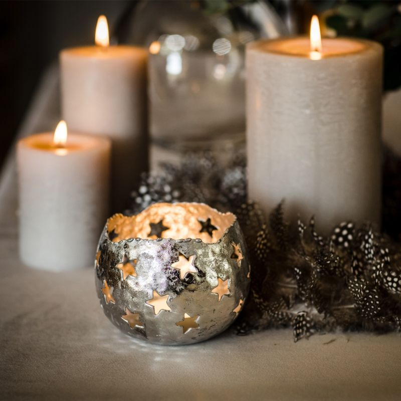 Large Silver Starry Tea Light Holder 