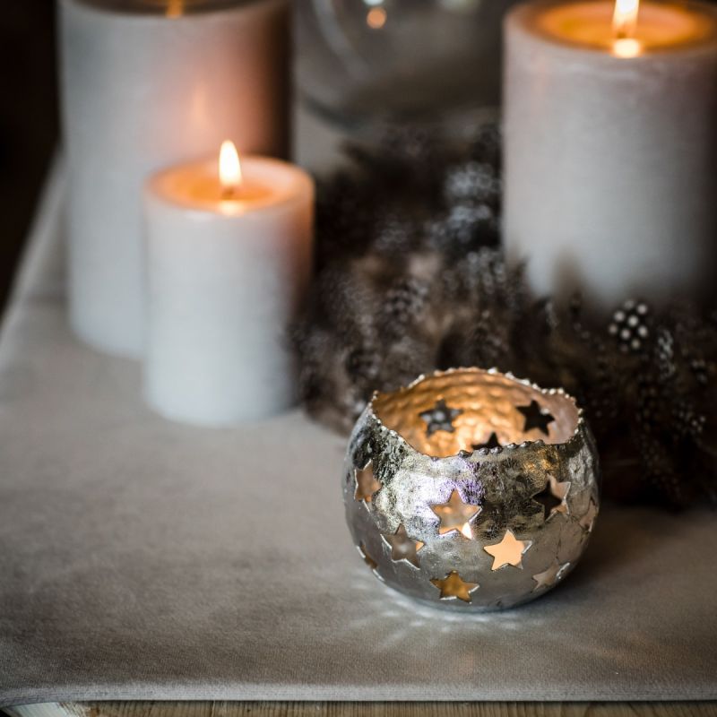 Medium Silver Starry Tea Light Holder 