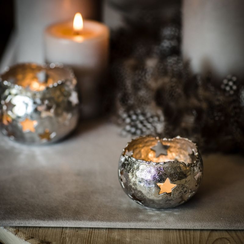 Small Silver Starry Tea Light Holder