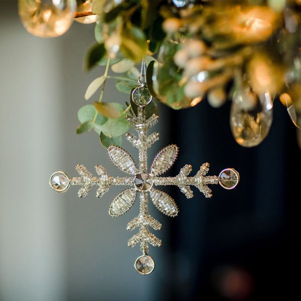 Glass Beaded Snowflake with Gems - Silver