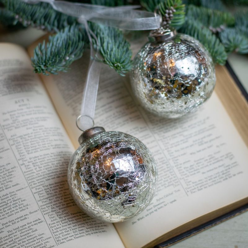 Antique Silver Crackle Christmas Bauble