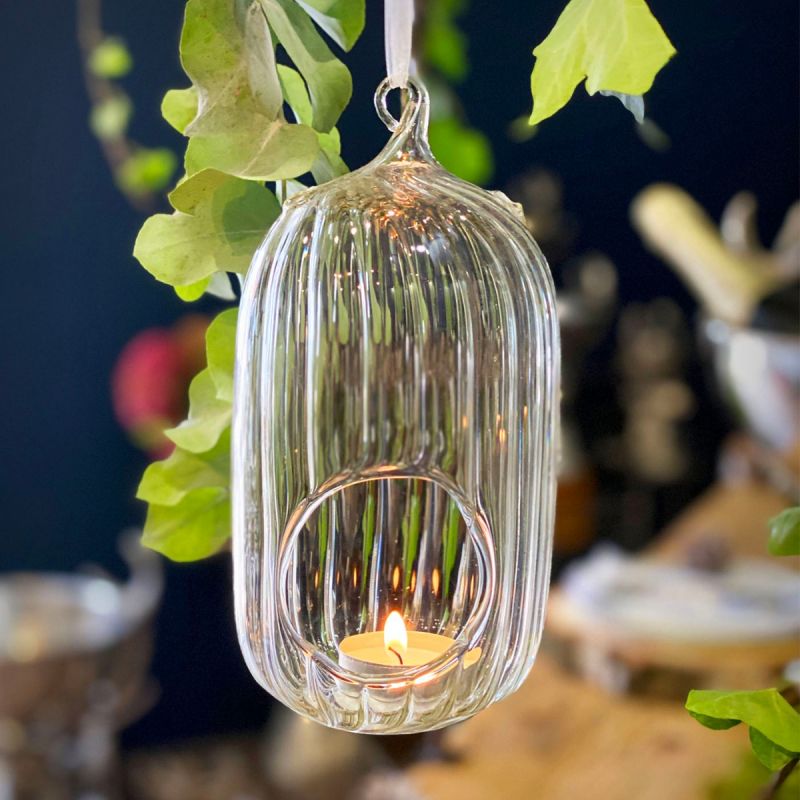 Large Fluted Dome Glass Tea Light Hanging Decoration