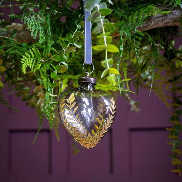 Small Antique Blue Lustre Glass Heart Bauble