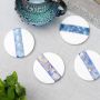 Set of Four White Marble and Blue Agate Coasters