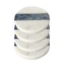 Set of Four White Marble and Blue Agate Coasters