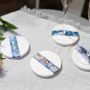 Set of Four White Marble and Blue Agate Coasters